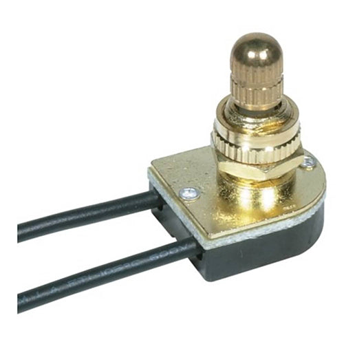 Satco 80-1132, On-Off Metal Rotary Switch, 3/8" Metal Bushing, Single Circuit, 3A-250V/6A-125V, Brass Finish
