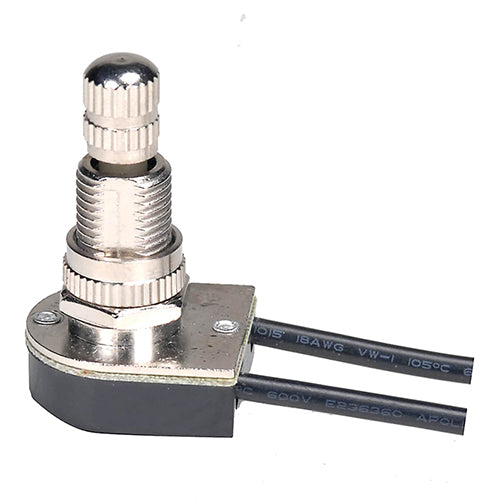 Satco 80-1135, On-Off Metal Rotary Switch, 5/8" Metal Bushing, Single Circuit, 3A-250V/6A-125V, Nickel Finish