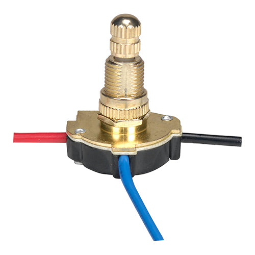 Satco 80-1138, 3-Way Metal Rotary Switch, Metal Bushing, 2 Circuit, 4 Position, 3A-250V/6A-125V, Brass Finish