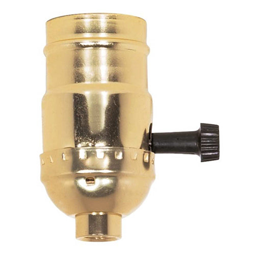 Satco 80-1158, 3-Way (2 Circuit) Turn Knob Socket With Removable Knob, 1/8 IPS Cap, 250W, 250V, Brite Gilt Finish, 50 Packs