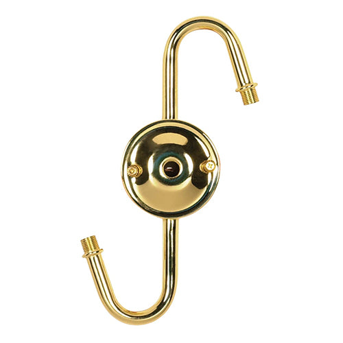 Satco 80-1162, Steel "S" Cluster For Medium or Candelabra, 1/8 IP Top and 1/4 IP Bottom, 7" Centers, Brite Gilt Finish