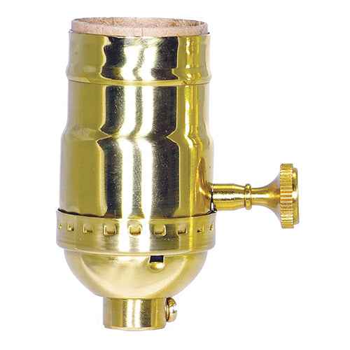 Satco 80-1179, On-Off Turn Knob Socket w/Removable Knob, 250W, 250V, Polished Brass Finish