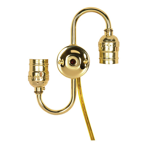 Satco 80-1189, Steel "S" Cluster with Twin Keyless Terminal, 1/8 IP Top and 1/8 IP Bottom, 660W, 250V, 7" Centers, Brite Gilt Finish