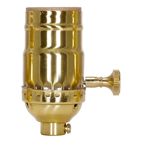 Satco 80-1190, 3 Way (2 Circuit) Turn Knob Socket w/Removable Knob, 250W, 250V, Polished Brass Finish