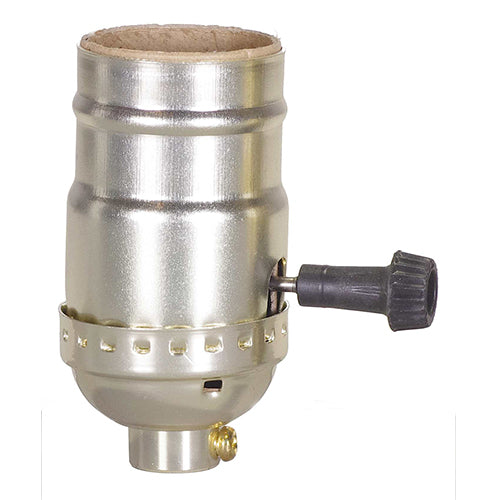 Satco 80-1192, 3-Way (2 Circuit) Turn Knob Socket With Removable Knob, 1/8 IPS Cap, 250W, 250V, With Set Screw, Brite Gilt Finish