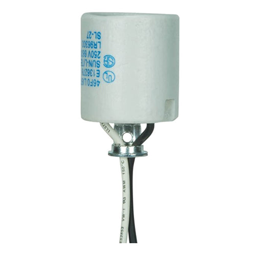 Satco 80-1223, Keyless Porcelain Socket with Hickey, 1/8 IPS 1/2" Hickey, 660W, 250V, CSSNP Screw Shell, 10 Packs