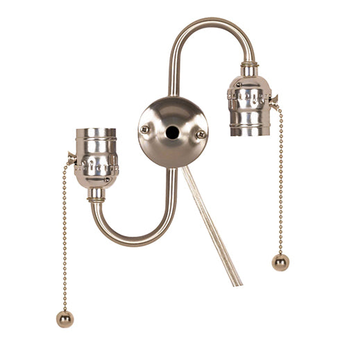 Satco 80-1269, Steel "S" Cluster with Twin Pull Brite Gilt Chain and End Ball, 1/8 IP Top and 1/8 IP Bottom, 660W, 250V, 7" Centers, Satin Nickel Finish