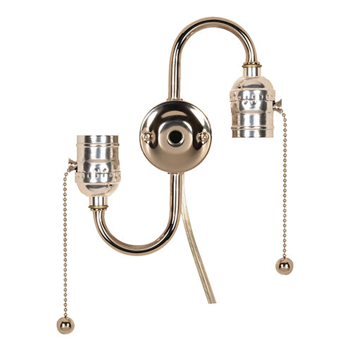 Satco 80-1270, Steel "S" Cluster with Twin Pull Brite Gilt Chain and End Ball, 1/8 IP Top and 1/8 IP Bottom, 660W, 250V, 7" Centers, Nickel Finish