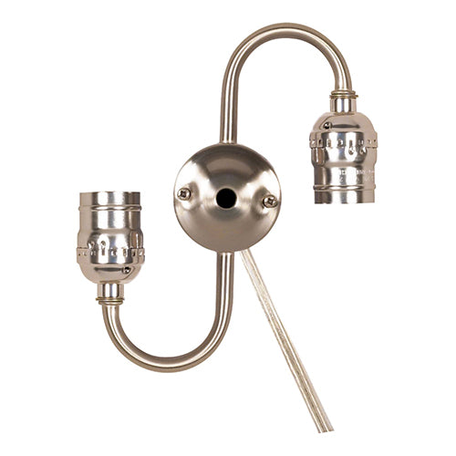 Satco 80-1271, Steel "S" Cluster with Twin Keyless Terminal, 1/8 IP Top and 1/8 IP Bottom, 660W, 250V, 7" Centers, Satin Nickel Finish