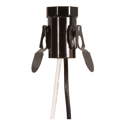 Satco 80-1275, Candelabra Base Phenolic Socket with Spring Clip, 75W, 125V, Less Set Screw, Black Finish, 10 Packs