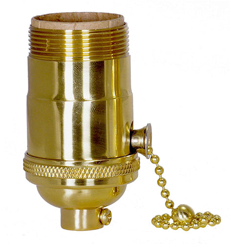Satco 80-1291, On-Off Pull Chain Socket with Uno Thread, 1/8 IPS Cap, 660W, 250V, With Set Screw, Polished Brass Finish