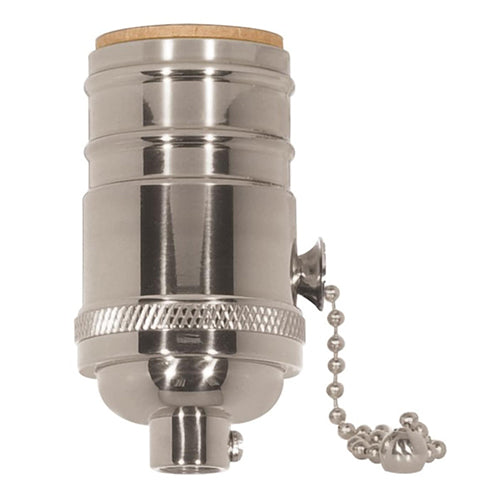 Satco 80-1292, On-Off Pull Chain Socket with Uno Thread, 1/8 IPS Cap, 660W, 250V, With Set Screw, Polished Nickel Finish