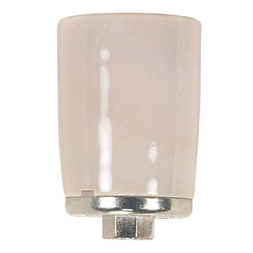 Satco 80-1307, 3-Way Keyless Porcelain Mogul Socket With Metal 1/4 IPS Cap, 1500W, 600V, CSSNP Screw Shell, Glazed Finish