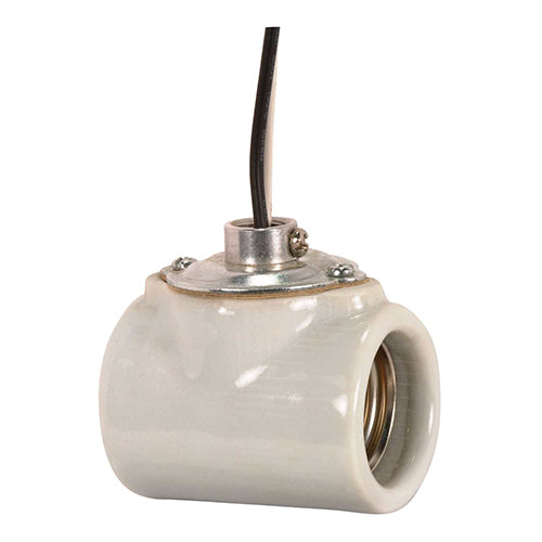 Satco 80-1314, Twin Porcelain Socket With Flange Bushing Cap, 1/8 IPS Hickey, 660W, 250V, CSSNP Screw Shell, Glazed Finish