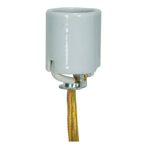 Satco 80-1317, Keyless Porcelain Socket With 1/8 IPS, 3/8" Hickey, 660W, 250V, CSSNP Screw Shell, Glazed White Finish