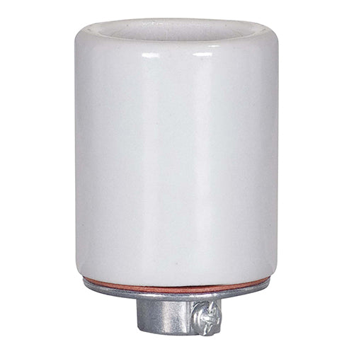 Satco 80-1318, Keyless 3 Terminal Grounded Porcelain Socket With Metal Cap, 1/4 IPS Metal Cap, 660W, 250V, CSSNP Screw Shell, Glazed White Finish