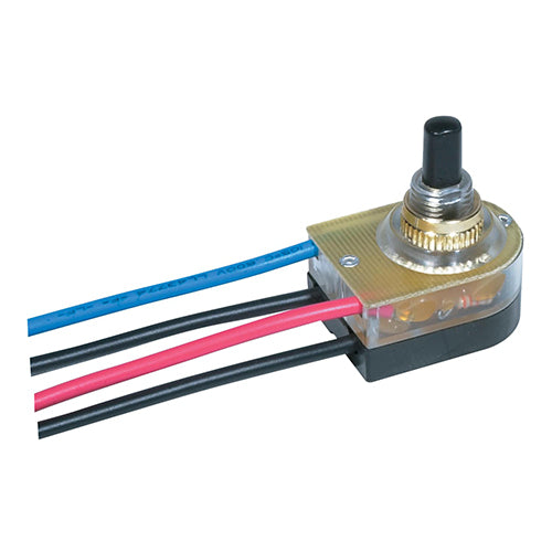 Satco 80-1355, On-Off Lighted Push Switch, 3/8" Plastic Bushing, Single Circuit, 3A-250V/6A-125V, Brass Finish