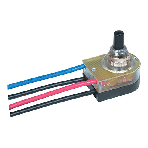Satco 80-1356, On-Off Lighted Push Switch, 3/8" Plastic Bushing, Single Circuit, 3A-250V/6A-125V, Nickel Finish