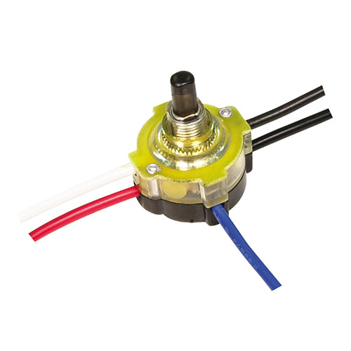 Satco 80-1357, 3-Way Lighted Push Switch, Plastic Bushing, 2 Circuit, 4 Position, 3A-250V/6A-125V, Brass Plated Finish
