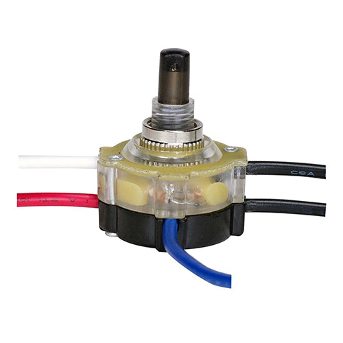 Satco 80-1358, 3-Way Lighted Push Switch, Plastic Bushing, 2 Circuit, 4 Position, 3A-250V/6A-125V, Nickel Plated Finish