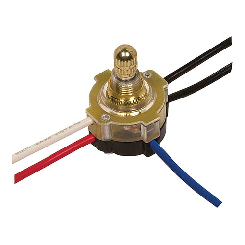 Satco 80-1361, 3-Way Lighted Rotary Switch, Plastic Bushing, 2 Circuit, 4 Position, 3A-250V/6A-125V, Brass Plated Finish