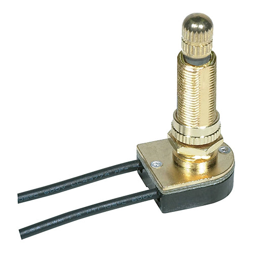 Satco 80-1363, On-Off Metal Rotary Switch, 1-1/8" Metal Bushing, Single Circuit, 3A-250V/6A-125V, Brass Finish