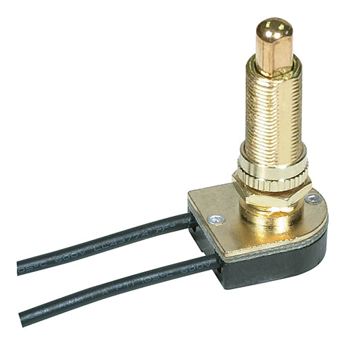 Satco 80-1367, On-Off Metal Push Switch, 1-1/8" Metal Bushing, Single Circuit, 3A-250V/6A-125V, Brass Finish
