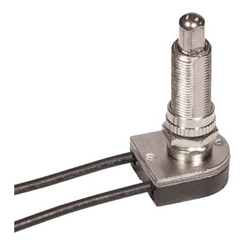 Satco 80-1368, On-Off Metal Push Switch, 1-1/8" Metal Bushing, Single Circuit, 3A-250V/6A-125V, Nickel Finish