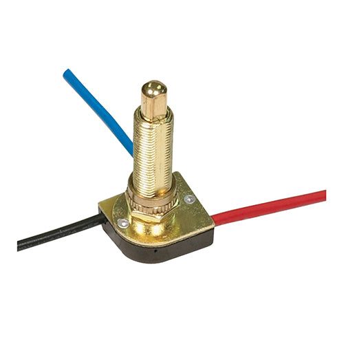 Satco 80-1369, 3-Way Metal Push Switch, Metal Bushing, 2 Circuit, 4 Position, 3A-250V/6A-125V, Brass Plated Finish