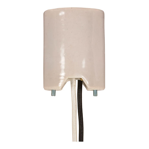 Satco 80-1377, Keyless Porcelain Mogul Socket with 2 Mounting Screws Held Captive, 2 Wireways, CSSNP Screw Shell, 1500W, 600V, Glazed Cream Finish