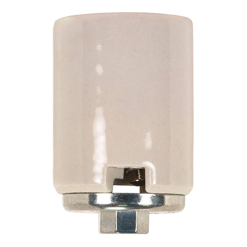 Satco 80-1378, Keyless Porcelain Mogul Socket With Metal 1/4 IPS With SS Cap, With Wireway, CSSNP Screw Shell, 1500W, 600V, Glazed Cream Finish