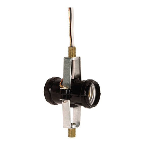 Satco 80-1380, 1-3/4" 1/8 IP Threaded Bottom Bracket with 1/2'' Nipple, 660W, 250V, With Set Screw, Black Finish