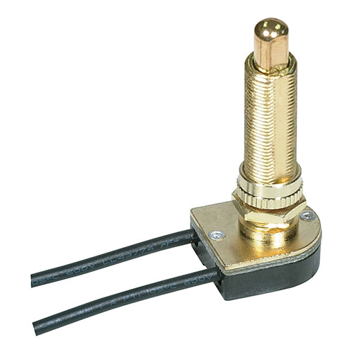 Satco 80-1409, On-Off Metal Push Switch, Single Circuit, 3A-250V/6A-125V, Brass Finish