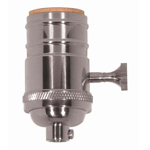 Satco 80-1431, 3 Terminal (2 Circuit) Turn Knob Socket W/Matching Finish Removable Knob, 1/8 IPS Cap, 250W, 250V, Polished Nickel Finish