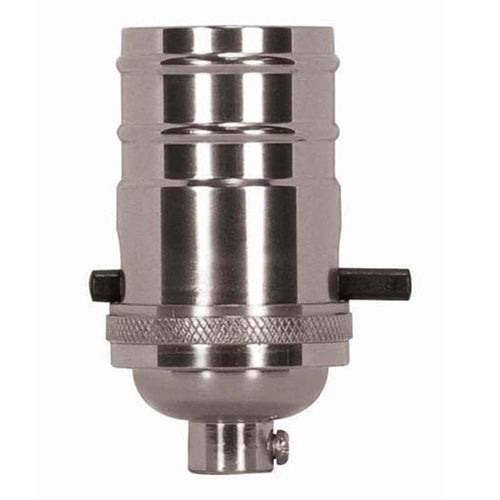Satco 80-1433, On-Off Push Thru Socket, 1/8 IPS Cap, 660W, 250V, With Set Screw, Polished Nickel Finish