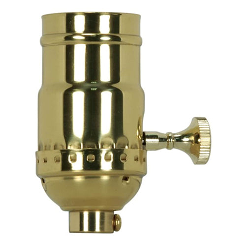 Satco 80-1462, Hi-Low Turn Knob Socket For Standard A Type Household Bulb, 1/8 IPS Cap, 250W, 250V, With Set Screw, Polished Brass Finish