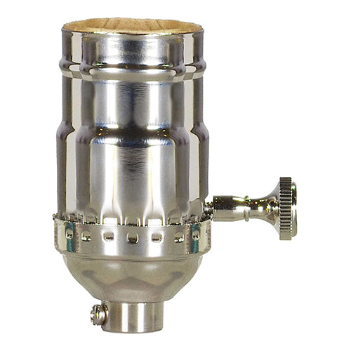 Satco 80-1463, Hi-Low Turn Knob Socket For Standard A Type Household Bulb, 1/8 IPS Cap, 250W, 250V, With Set Screw, Polished Nickel Finish