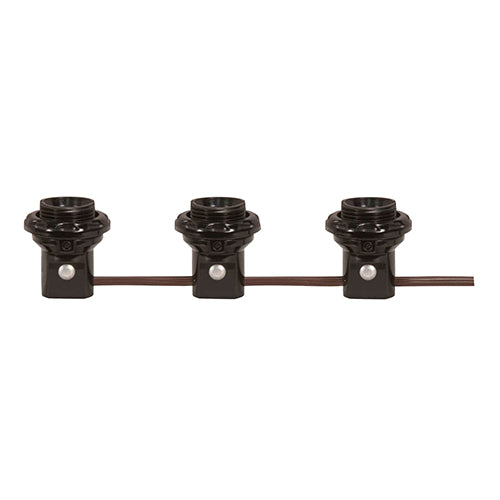 Satco 80-1474, 3 Light Phenolic Threaded Candelabra Harness Sets With Shoulder & Phenolic Ring, 75W, 125V, Black Finish