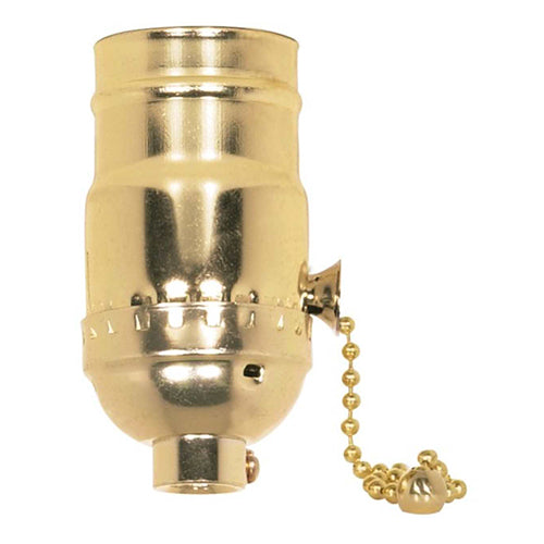 Satco 80-1502, 2 Position Pull Chain Socket w/Diode Hi - Low - Off For Standard A Type Household Bulb, 150W, 120V, Brite Gilt Finish