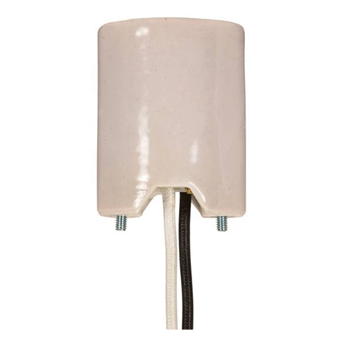 Satco 80-1530, Keyless Porcelain Mogul Socket with Mounting Screws Held Captive, 2 Wireways, 1500W, 600V, CSSNP Screw Shell, Glazed Cream Finish