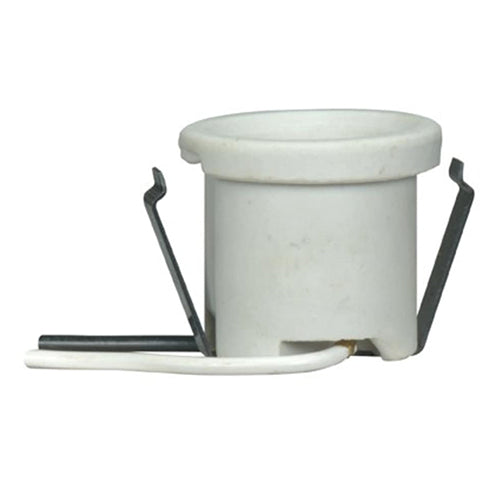 Satco 80-1531, Keyless Porcelain Socket With Flange And Double Snap-in Clip, 660W, 250V, CSSNP Screw Shell, White Finish