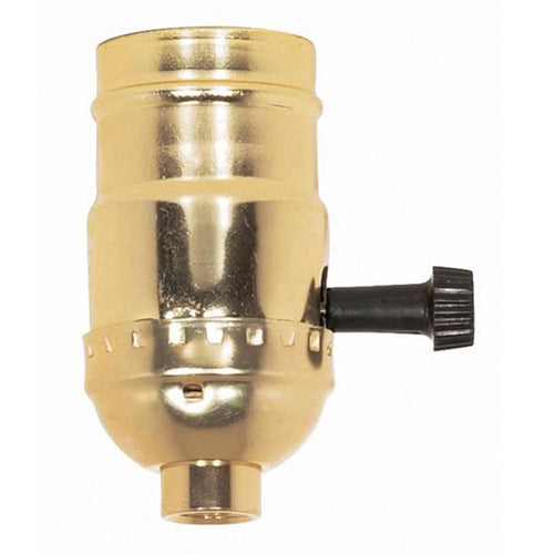 Satco 80-1560, 3-Way Turn Knob Socket With Removable Knob, 1/8 IPS, 250W, 250V, Less Set Screw, Brite Gilt Finish