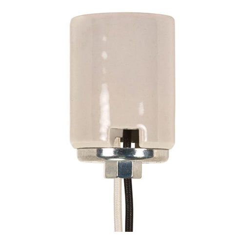 Satco 80-1613, Keyless Porcelain Mogul Socket With Metal 1/4 IP Cap, 2 Wireways, 1500W, 600V, CSSNP Screw Shell, Glazed Finish