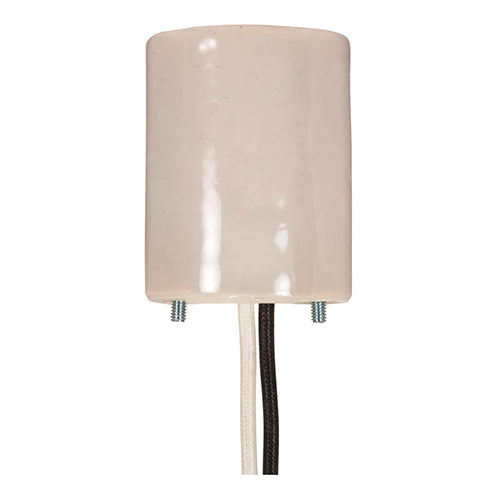 Satco 80-1646, Keyless Porcelain Mogul Socket Mounting Screws Held Captive, 1500W, Glazed Cream Finish