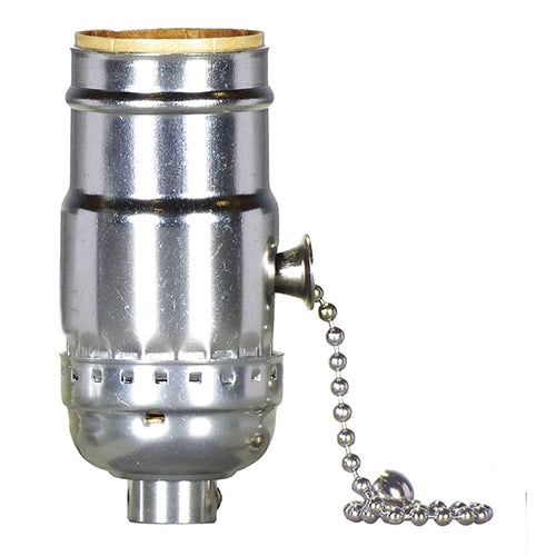 Satco 80-1673, 3 Position Pull Chain Socket with Diode Low, 1/8 IPS Cap, 150W, 120V, With Set Screw, Nickel Finish