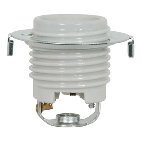 Satco 80-1679, Keyless Threaded Porcelain Socket With Hickey And Ring, 1/8 IPS Cap, 660W, 250V, CSSNP Screw Shell, White Finish