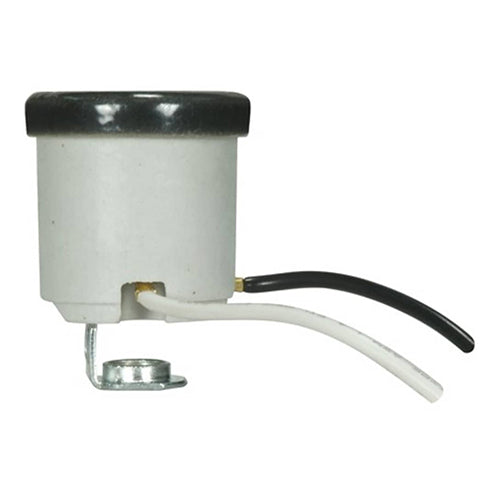Satco 80-1685, Keyless Porcelain Socket With Black Rim And Hickey, 1/8 IPS Hickey, 660W, 250V, CSSNP Screw Shell, White Finish