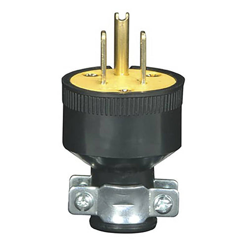 Satco 80-1688, 3 Prong Rubber Plug With Metal Grip, 15A-125V, Black Finish