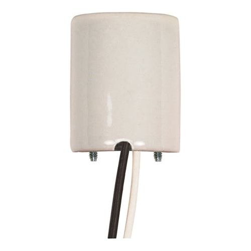 Satco 80-1689, Keyless Porcelain Socket With Paper Liner, Mounting Screws Held Captive, 2 Wireways, 660W, 600V, CSSNP Screw Shell, Glazed Finish