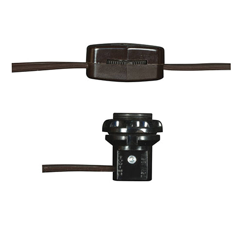Satco 80-1693, Phenolic Threaded Candelabra Socket With Leads / Rings, 75W, With Set Screw, Black Finish